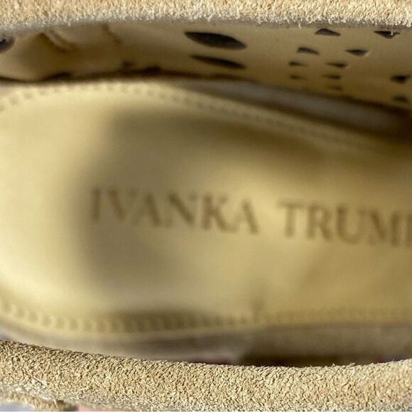 Ivanka Trump Suede Open Toe Booties Size 6.5 Leather Natural Color Cone Heel - Picture 8 of 9
